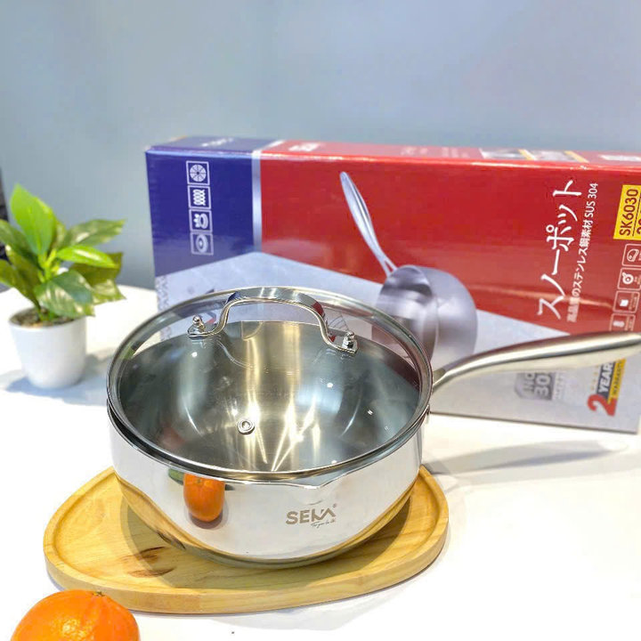 Không Cần Tôi Chảo - Chảo Inox 304 5 Lớp Nano Nhiệt Seka Chống Dính Tự Nhiên Siêu Bền Có Nắp Kính Cao Cấp Size 24