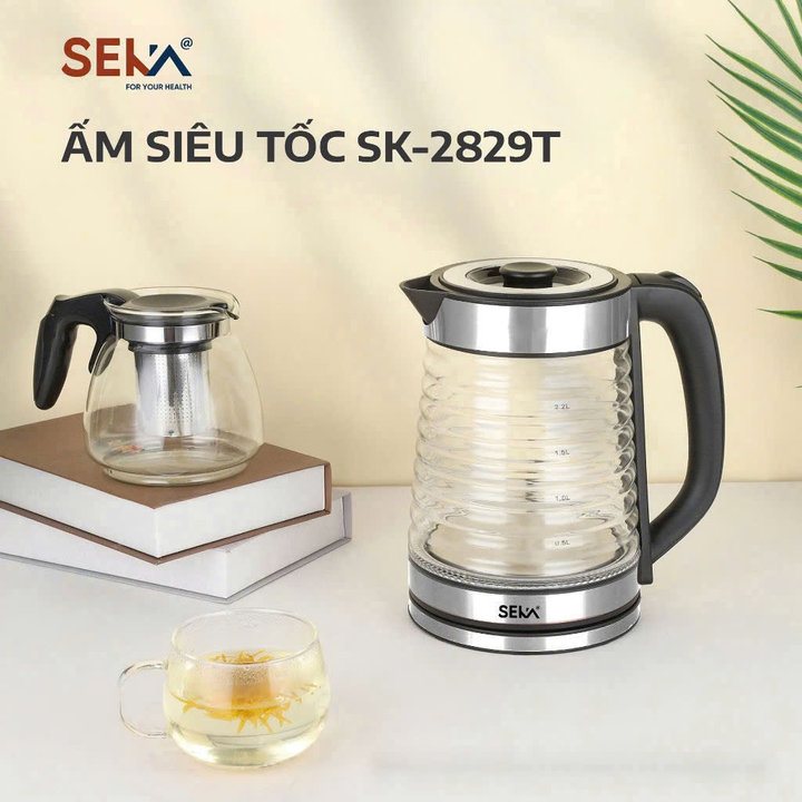 Ấm Siêu Tốc Seka Thủy Tinh Cao Cấp Sk-2829t Dung Tích 2.2l Công Suất 2000w Có Đèn Led Bảo Hành 12 Tháng Đun Siêu Tốc Tự Ngắt Khi Sôi