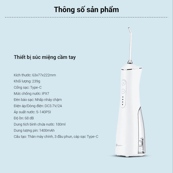 Alternative view of Máy Tăm Nước Lumias Lwf-180w Pin 30 Ngày, 3 Chế Độ Làm Sạch, Chống Nước Ipx7 - Bảo Hành 12 Tháng