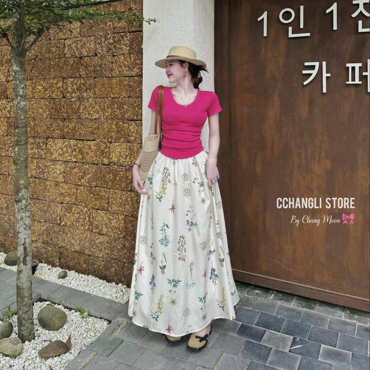 Alternative view of Set Áo Thun Tăm Lạnh Phối Chân Váy Mango Hoa 3d Bt90td -sam Store