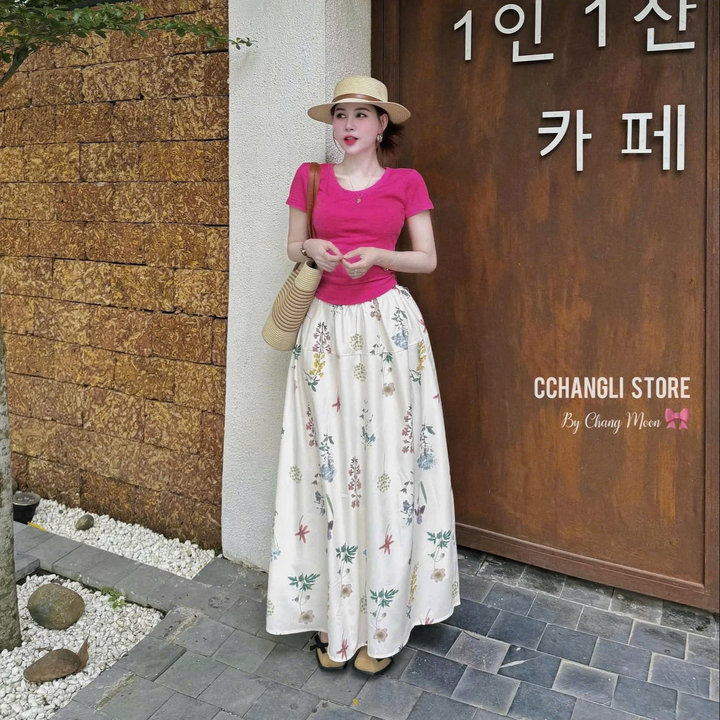 Set Áo Thun Tăm Lạnh Phối Chân Váy Mango Hoa 3d Bt90td -sam Store