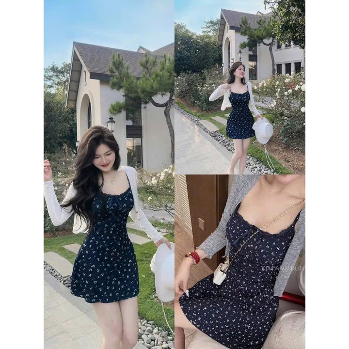 Set Đầm Tăm Tiu Nơ Phối Ren Kèm Khoác Tăm Nút Bt87ds-sam Store
