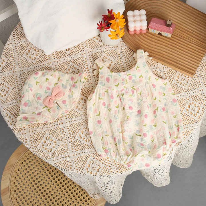 Set Body 2 Dây Kèm Nón Hoa Tulip Cho Bé Gái Sơ Sinh 1 2 Tuổi Từ 5-13kg Dành Cho Bé Gái