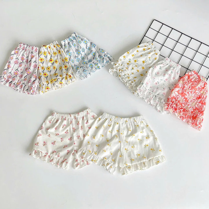 Quần Đùi Họa Tiết Hoa Viền Bèo Cho Bé Gái Sơ Sinh 1 2 3 4 Tuổi Từ 3-16kg Dành Cho Bé Gái