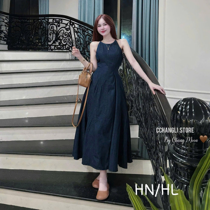 Alternative view of Đầm Denim Lụa Mềm Dáng Dài Cổ Yếm Bb100ls-sam Store