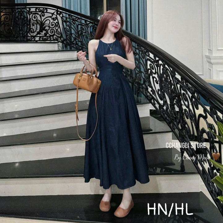 Đầm Denim Lụa Mềm Dáng Dài Cổ Yếm Bb100ls-sam Store