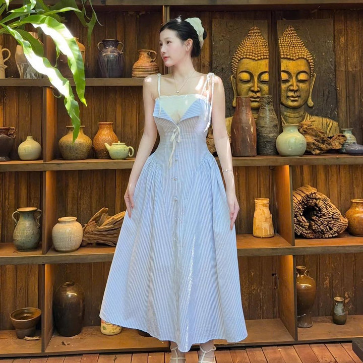 Alternative view of Đầm 2 Dây Dáng Dài Xòe Phối Ren Tb107kh-nana House
