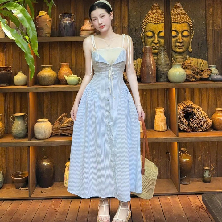 Đầm 2 Dây Dáng Dài Xòe Phối Ren Tb107kh-nana House