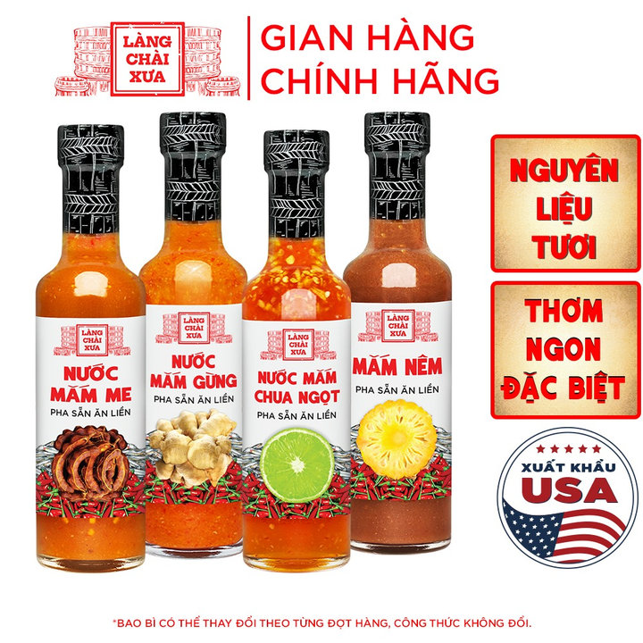 Combo 4 Chai Nước Chấm Pha Sẵn (mắm Nêm, Nước Mắm Chua Ngọt, Nước Mắm Gừng, Nước Mắm Me) 300g - Làng Chài Xưa