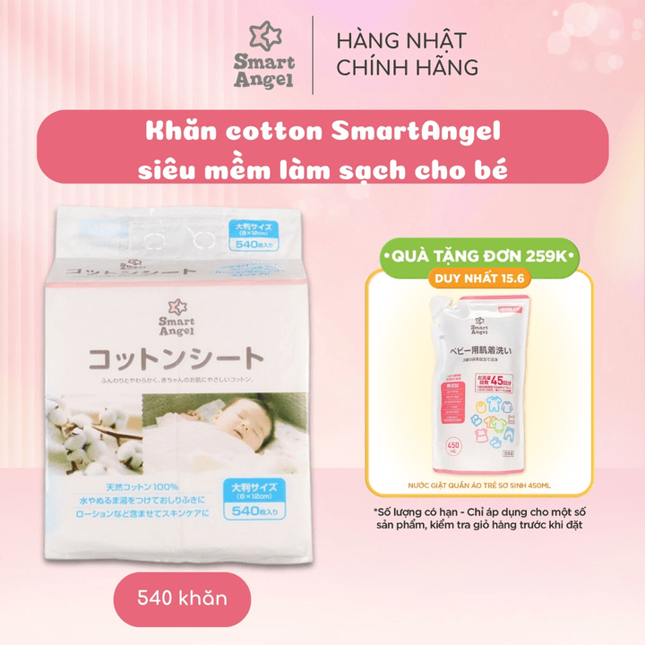 (nội Địa Nhật) Khăn Cotton Smartangel Siêu Mềm Làm Sạch Cho Bé 540 Khăn