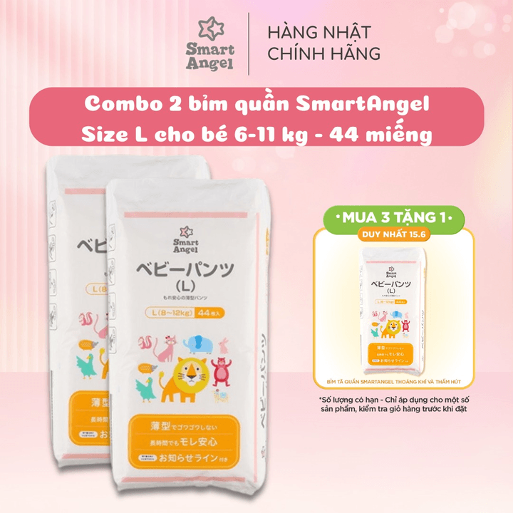 Combo 2 Tã/bỉm Quần Smart Angel Cho Bé Từ 8-12kg 44 Miếng (hàng Nội Địa Nhật)