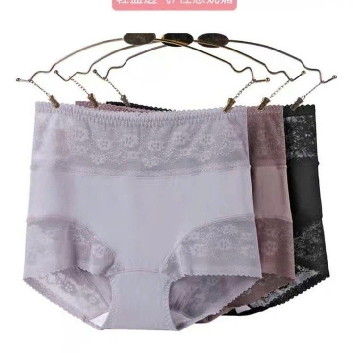 Quần Lót Nữ Cạp Cao Cotton Pha Ren Co Giãn Thoáng Mát, Size Lớn 50-65kg