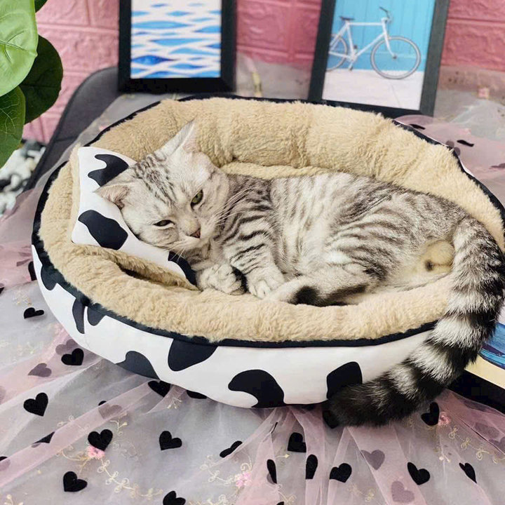 Nệm Bò Sữa Tròn Siêu Êm Mềm Mịn Dưới 6kg Dành Cho Thú Cưng Chó Mèo