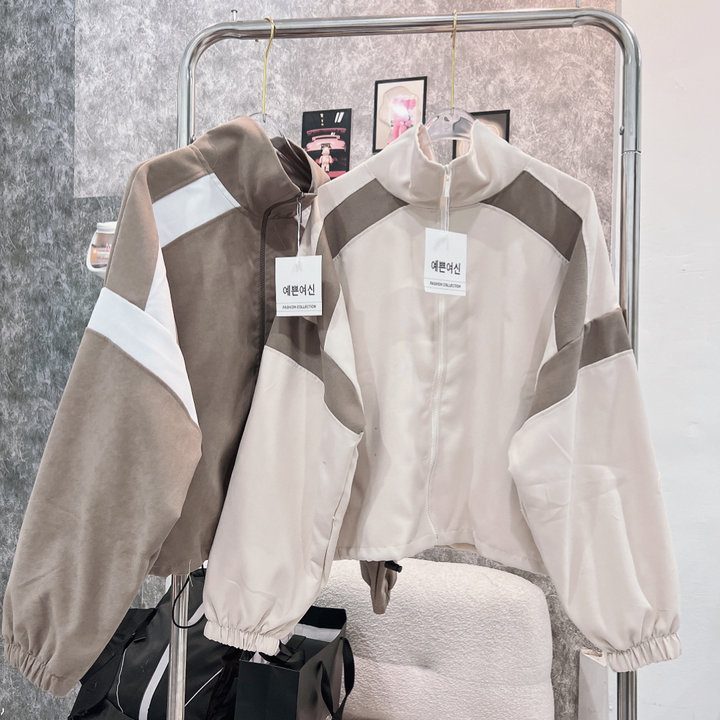 Áo Khoác Bố Nhung Cổ Trụ Không Nón Thiết Kế Khóa Kéo Phối 2 Màu Mẫu Mới - Htm Fashion