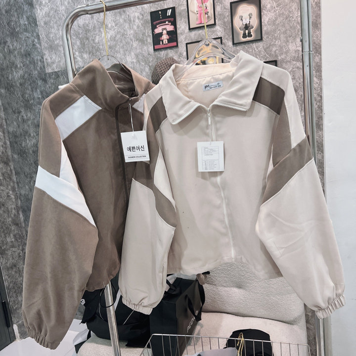 Alternative view of Áo Khoác Bố Nhung Cổ Trụ Không Nón Thiết Kế Khóa Kéo Phối 2 Màu Mẫu Mới - Htm Fashion