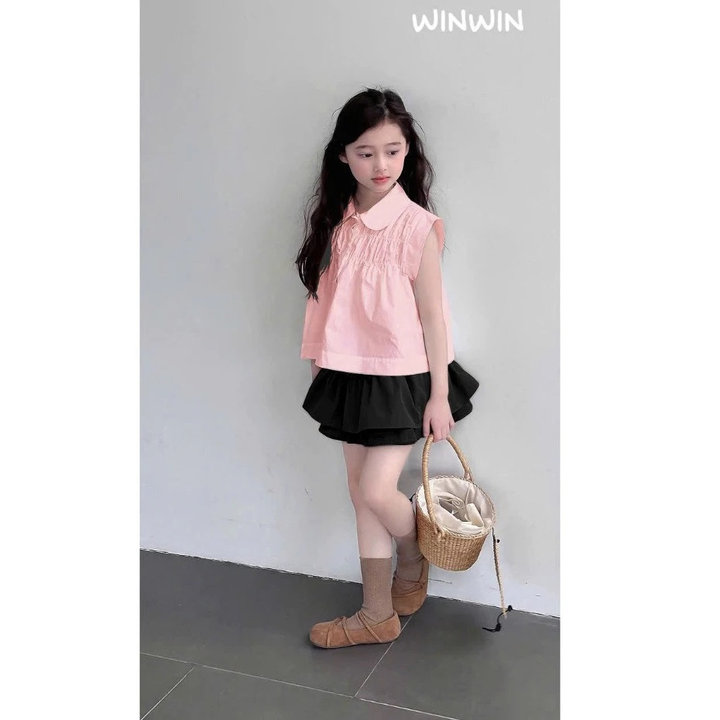 Alternative view of Set Váy Bé Gái, Bộ Bé Gái Áo Sơ Mi Kiểu Nhún Ngực Kèm Chân Váy 2 Tầng Từ 12-45kg Dành Cho Bé Gái