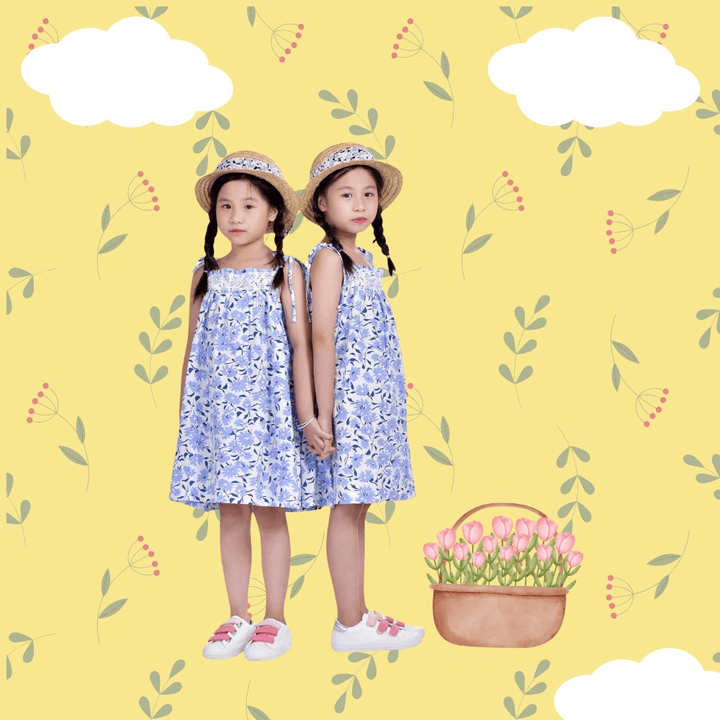 Đầm Hoa Nhí Hai Dây Họa Tiết Hoa Tím Dễ Thương Cho Bé Gái