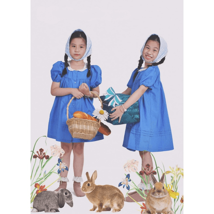 Đầm Xanh Cổ Ren Kiểu Cổ Điển Thanh Lịch Cho Bé Gái