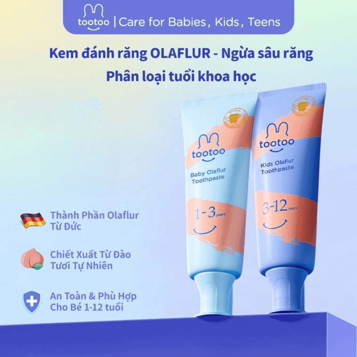 Kem Đánh Răng Tootoo Babies Olaflur Cho Bé (hương Đào) 50g Cho Trẻ Từ 1 Đến 12 Tuổi