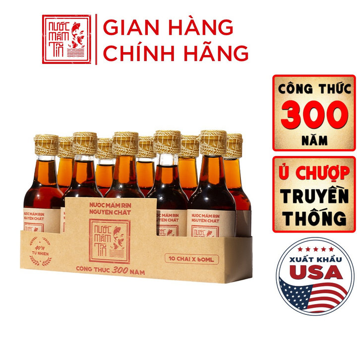 Lốc 10 Chai Nước Mắm Tĩn Nhãn Đỏ Cá Cơm Than Mini 40n 60ml - Nước Mắm Tĩn