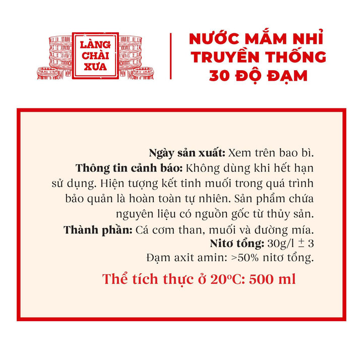 Alternative view of Nước Mắm Nhỉ Truyền Thống Nhãn Đỏ 30 Độ Đạm 500ml - Làng Chài Xưa