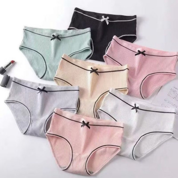 Quần Lót Nữ Cotton Viền Ren Nơ Đen Xinh, Co Giãn Thoải Mái, Thấm Hút Tốt