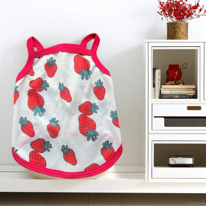 Áo Thun Hai Dây Dâu Tây Thông Hơi Siêu Cute Từ 1-7.5kg Dành Cho Thú Cưng Chó Mèo
