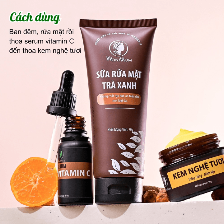 Alternative view of Bộ Dưỡng Da Mặt Trắng Hồng Chuyên Sâu Từ Thảo Mộc Wonmom (1 Sữa Rửa Mặt + 1 Serum Vitamin C + 1 Kem Nghệ Tươi)
