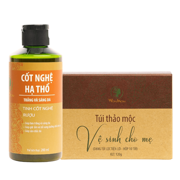 Combo Chăm Sóc, Khử Mùi Vùng Kín Và Dưỡng Trắng Da Body Wonmom (thảo Mộc Xông Vùng Kín+cốt Nghệ Hạ Thổ)