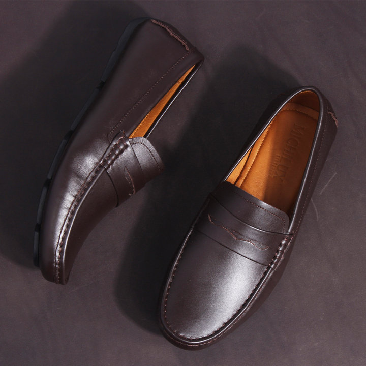 Giày Moca Nam Michilux Penny Moccasin Ciems Da Bò Thật - Màu Nâu Sẫm