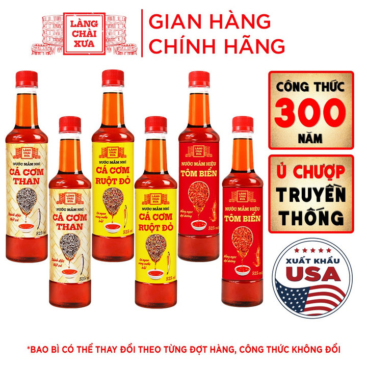 [thùng 6 Chai - 3 Vị] Nước Mắm Nhỉ Cá Cơm Than, Tôm Biển, Cá Cơm Ruột Đỏ 525ml/chai Nhựa Cao Cấp - Làng Chài Xưa