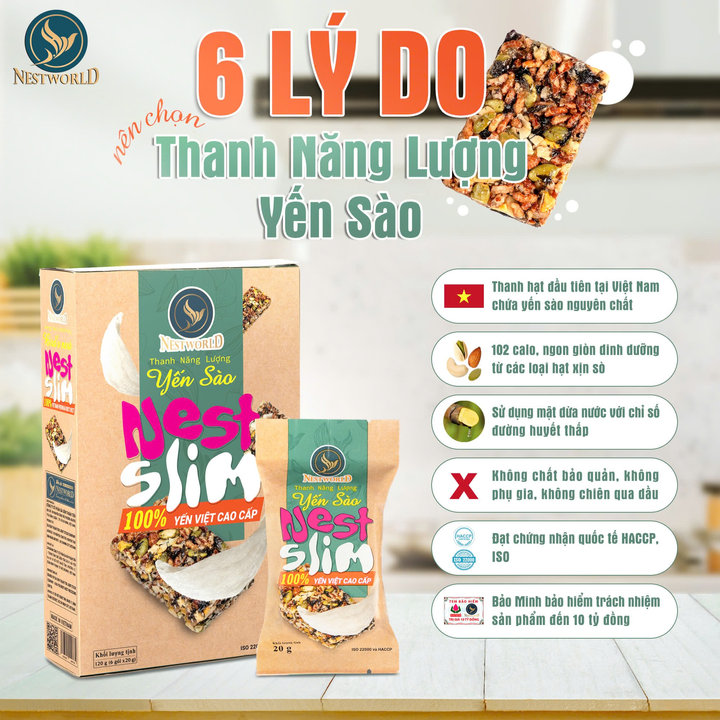 Alternative view of [hộp 6 Bánh] Thanh Năng Lượng Yến Sào Nest Slim Giàu Dinh Dưỡng Cải Thiện Hệ Tiêu Hóa Nestworld