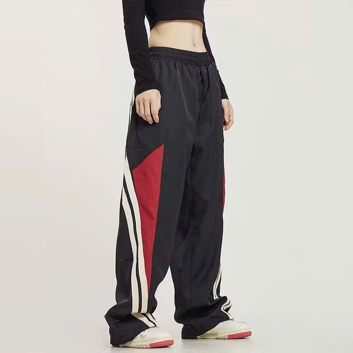 Alternative view of Quần Dù Phối Đỏ Hai Sọc Ống Rộng Lưng Cao Nam Nữ Unisex Ug62ea-sam Store