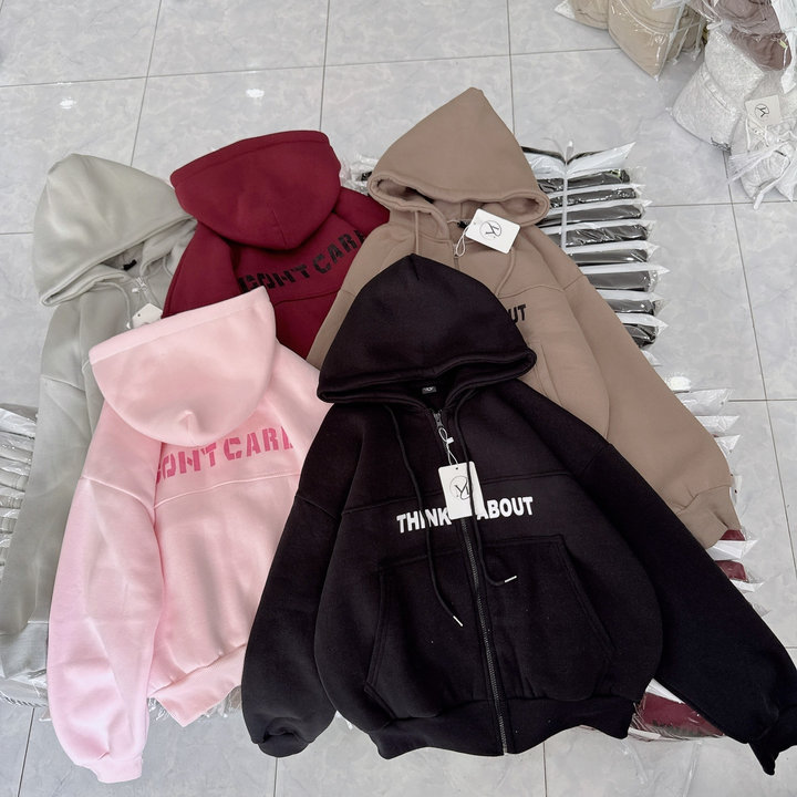 Alternative view of Áo Khoác Hoodie Có Nón Thiết Kế Khóa Kéo In Chữ Think About - Htm Fashion