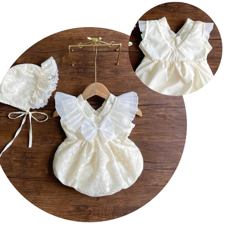 Alternative view of Set Body Ren Nơ Lưới Kèm Mũ Cột Dây Cho Bé Gái Sơ Sinh 1 2 Tuổi Từ 3-11kg Dành Cho Bé Gái