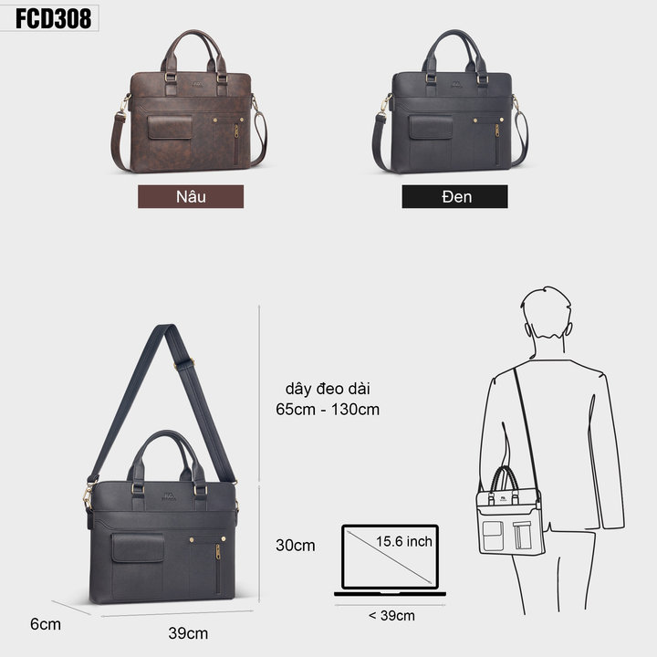 Alternative view of Cặp Da Công Sở Unisex Nhiều Ngăn Đa Năng Fadoda Fcd308