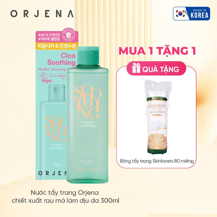 [ Tặng 1 Bông Tẩy Trang ] Nước Tẩy Trang Chiết Xuất Rau Má Làm Dịu Da 300ml Orjena