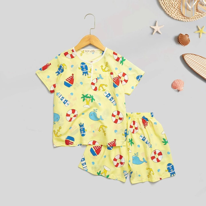 Alternative view of Bộ Pyjama Bé Trai, Đồ Bộ Ngủ Bé Trai Ngắn Tay Chất Tôn Mềm Mát Thoải Mái Mặc Ở Nhà Hoạ Tiết Biển Từ 8-40kg Dành Cho Bé Trai