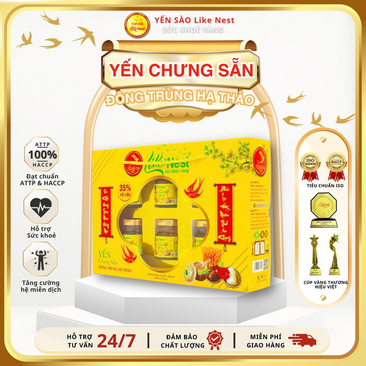 [giỏ Quà 6 Hủ Tặng 1 Hủ Yến Lẻ] Yến Chưng Đông Trùng Hạ Thảo Like Nest - Like Beauty