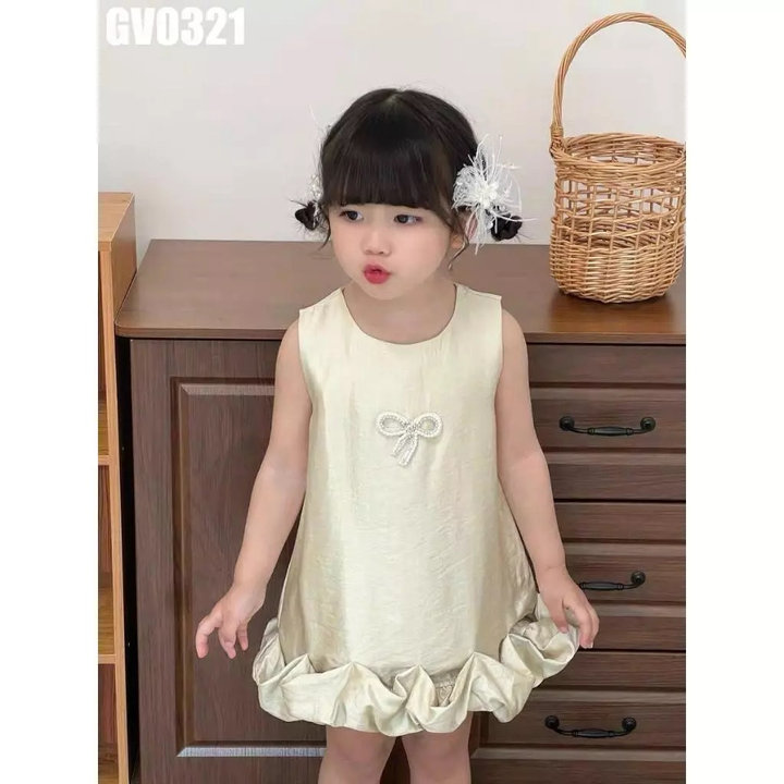 Alternative view of Váy Sát Nách Viền Phồng Đính Nơ Cho Bé Gái 1-8 Tuổi Từ 10.5-25.5kg Dành Cho Bé Gái