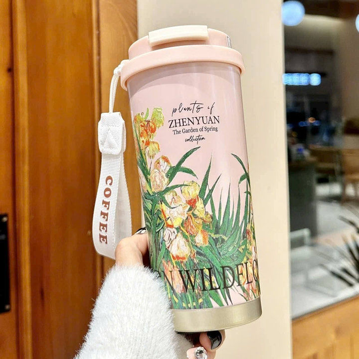 Cốc Giữ Nhiệt Hoa Lá Cành Dung Tích 500ml Inox 304 - Ly Cà Phê Văn Phòng