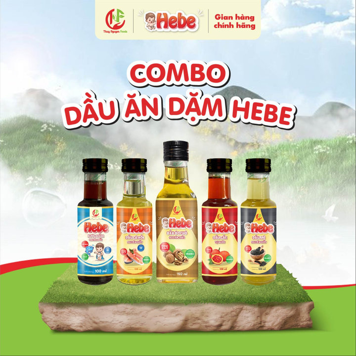 Combo 5 Dầu Óc Chó - Dầu Cá Hồi - Dầu Gấc - Dầu Mè - Nước Mắm 100ml - 150ml Hebe