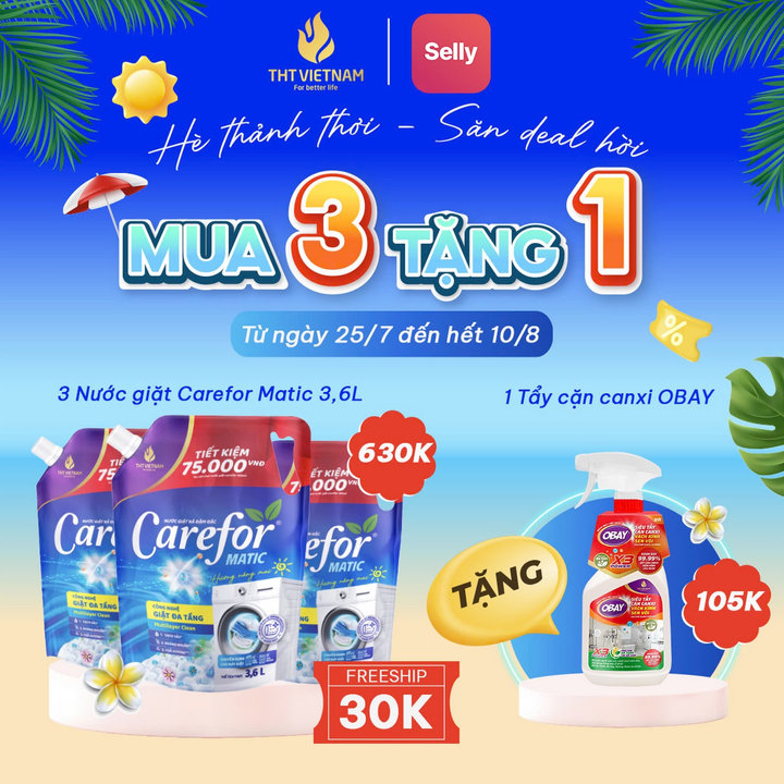 Nước Giặt Xả Đậm Đặc Carefor Matic 3600ml (hương Nắng Mai)