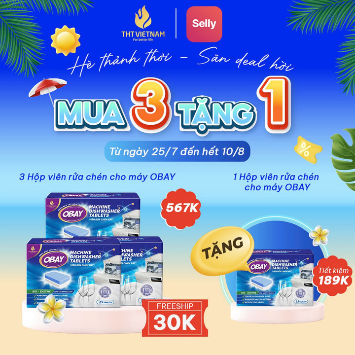Viên Rửa Chén Không Mùi Obay - Hộp 25 Viên (dùng Cho Máy)