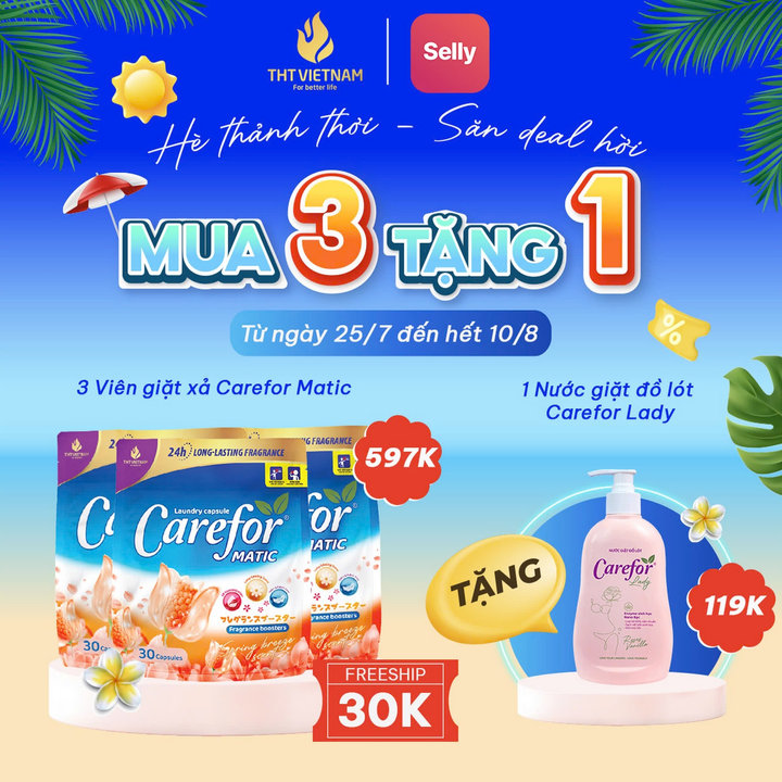 Viên Giặt Xả Carefor Matic Hương Gió Xuân 315gram - Túi 30 Viên