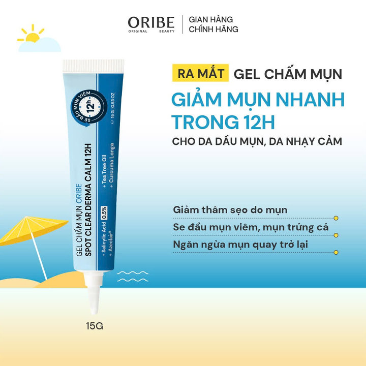 Gel Chấm Mụn Giảm Mụn Giảm Thâm Mụn Làm Khô Cồi Mụn Nhanh 12h Oribe Spot Clear Derma Calm 12h