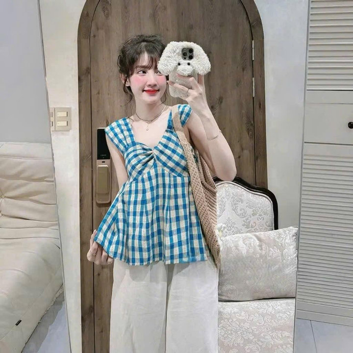 Alternative view of Set Áo Kiểu Ren Xô Đũi Hoa Quần Suông Xước Tb110sg-nana House