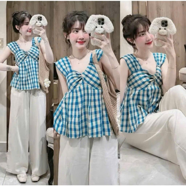 Set Áo Kiểu Ren Xô Đũi Hoa Quần Suông Xước Tb110sg-nana House