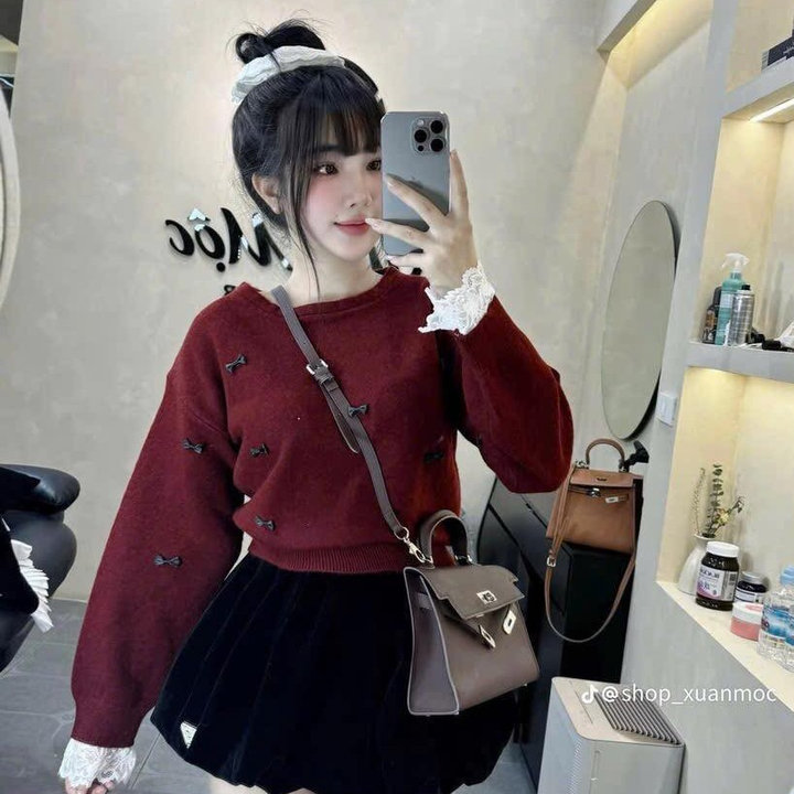 Set Áo Thun Tăm Phối Ren Đính Nơ Mix Chân Váy Bí Nhung 2 Lớp Bt105ks-sam Store