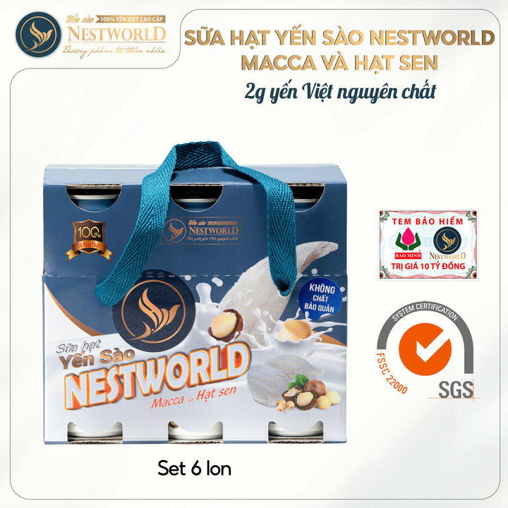 [set 6 Lon] Sữa Hạt Yến Sào Nestworld Macca Và Hạt Sen